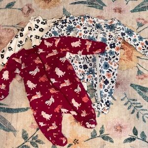 Floral and Dog Print One-Piece Footed Pajamas Bundle